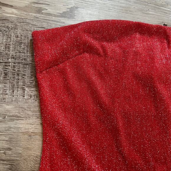 Princess Polly Red Glitter Asymmetrical Tube Top Size 4 - Picture 2 of 5